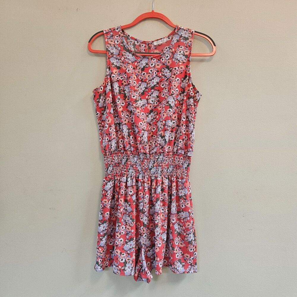 Ultra Flirt NY LA Floral Romper Open Back Women Sz L Flirty Summer Vacation